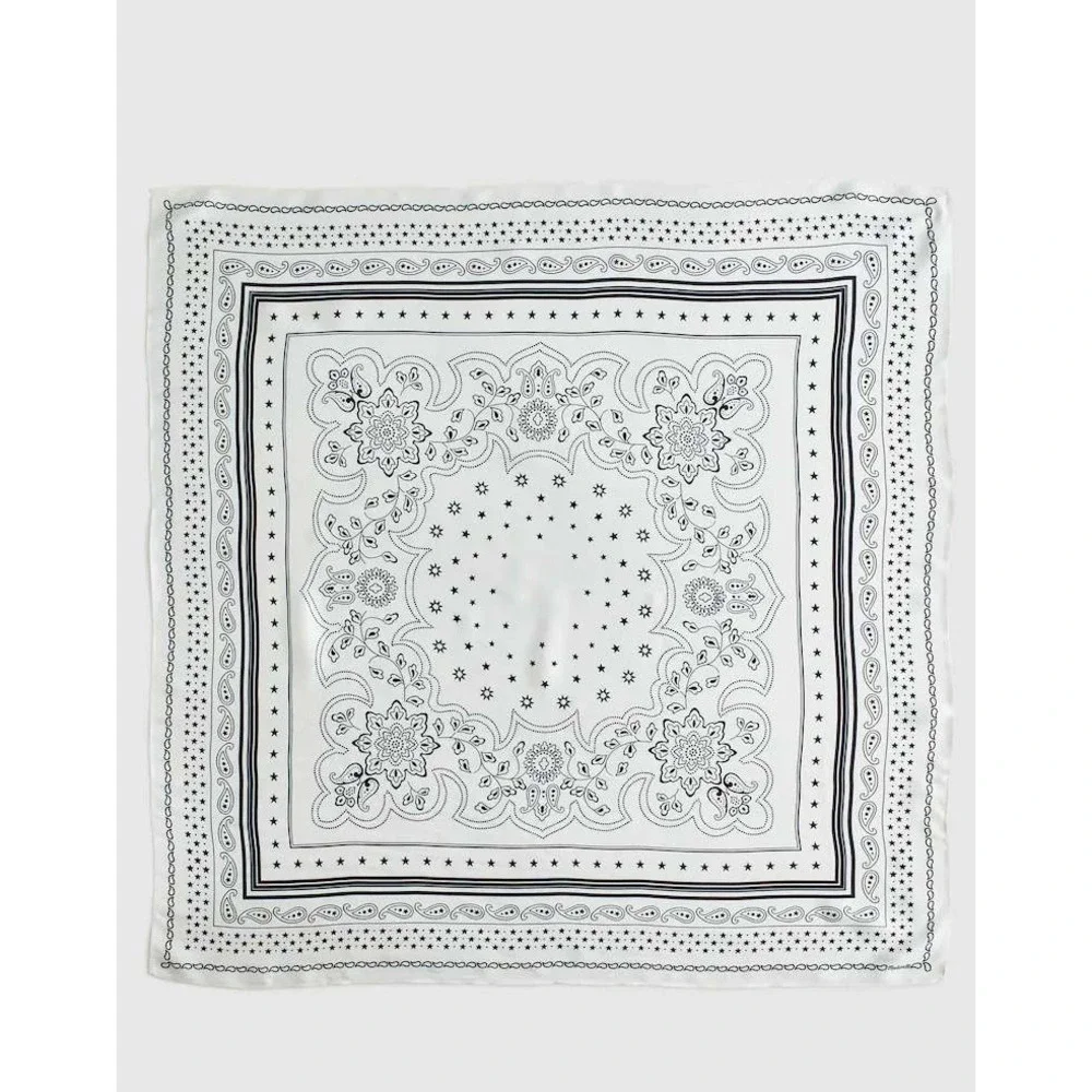 Madewell White Black 100% Silk Paisley Star Bandana Scarf NS765 NEW